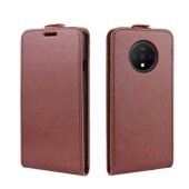 Flip Case Handyhülle für OnePlus 7T Vertikal Schutzhülle Tasche Cover Braun Bumper Smartphone Kartensteckplatz-Kreditkarte-Geldscheine EC-Karte Bank-Karte