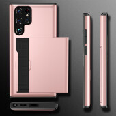 Schutzhülle für Samsung Galaxy S22 Ultra Schwarz Handyhülle Schutztasche Case Cover Tasche Transparent Smartphone Bumper (Kartensteckplatz-Kreditkarte-Geldscheine)