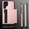 Schutzhülle für Samsung Galaxy S22 Ultra Pink Handyhülle Schutztasche Case Cover Tasche Transparent Smartphone Bumper (Kartensteckplatz-Kreditkarte-Geldscheine)