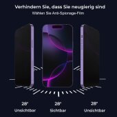 1x Blickschutz 9H Panzerglas für iPhone 15 Pro Max PRIVACY ANTI-SPY Staubfreie Installation echtes Tempered Panzerhartglas Schutzglas Screen-Protector